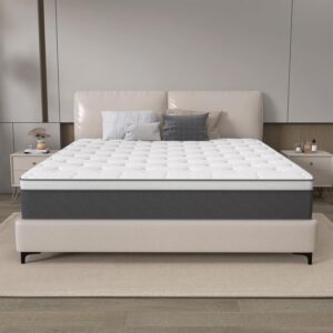 Hohamn King Mattress,12 inch Mattresses with Gel Memory Foam Hybrid Mattress in a Box, Individual Pocket Springs, Supportive & Pressure Relief, Good Springback, Breathable King Size Mattress