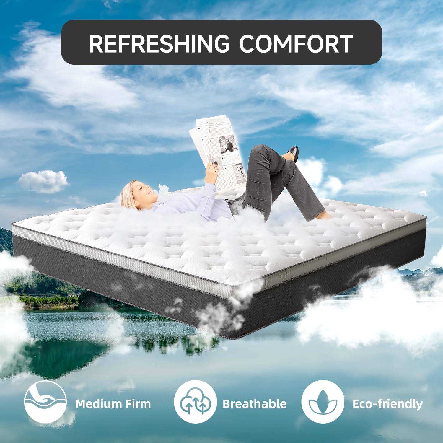 Hohamn King Mattress,12 inch Mattresses with Gel Memory Foam Hybrid Mattress in a Box, Individual Pocket Springs, Supportive & Pressure Relief, Good Springback, Breathable King Size Mattress