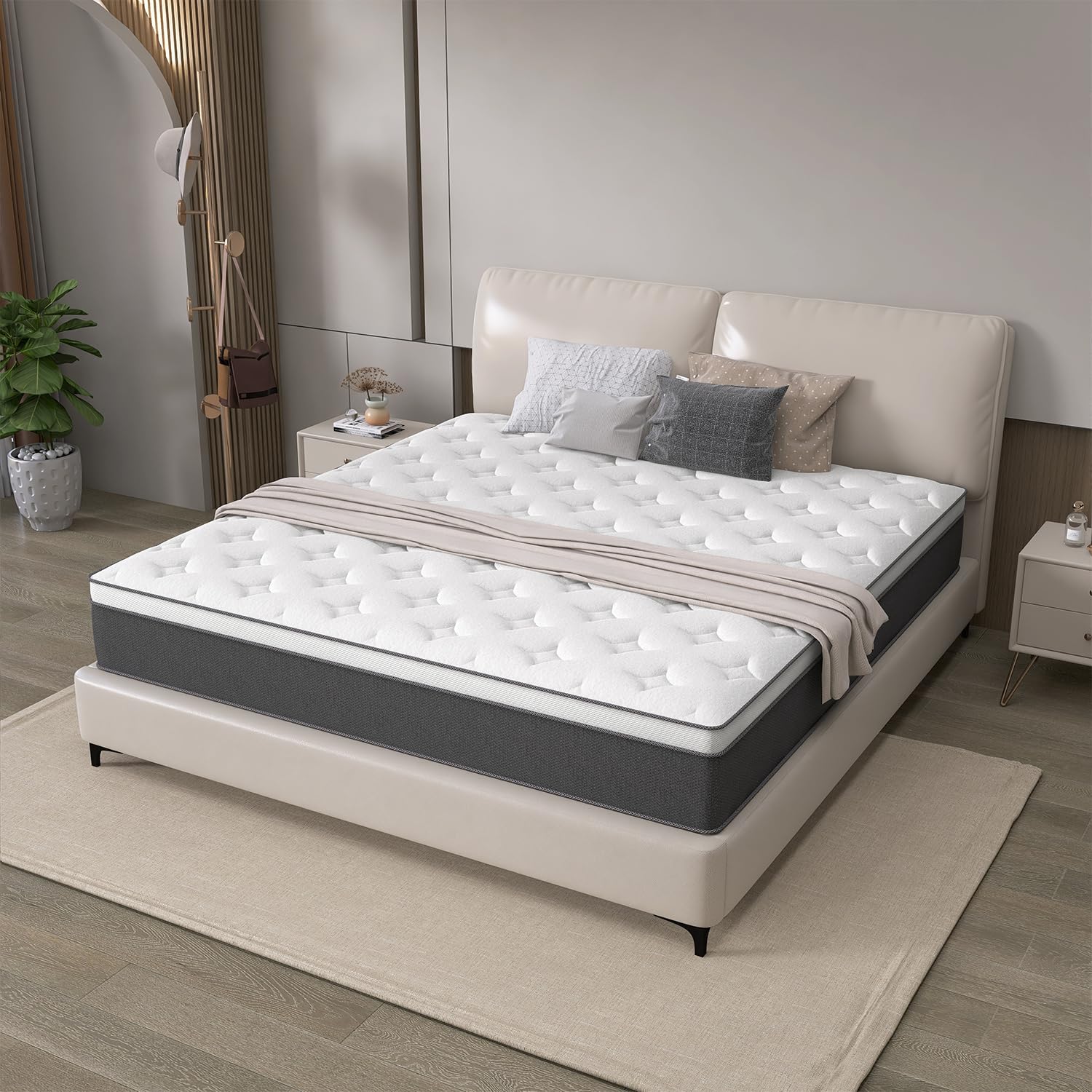 Hohamn King Mattress,12 inch Mattresses with Gel Memory Foam Hybrid Mattress in a Box, Individual Pocket Springs, Supportive & Pressure Relief, Good Springback, Breathable King Size Mattress