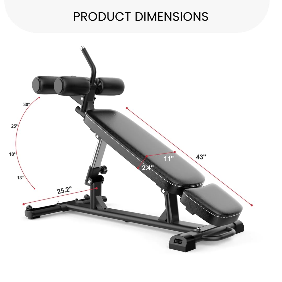 Finer Form Semi-Commercial Sit-Up Bench For Core Workouts and Decline Bench Press. Adjustable Weight Bench with Reverse Crunch Handle with 4 Adjustable Height Settings. Great Ab Workout Equipment