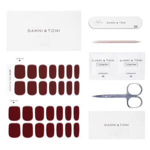 DANNI & TONI Semi Cured Gel Nail Strips Dark Red (Ruby Reverie) Gel Nail Stickers Burgundy Glossy Nail Wraps 28 Stickers