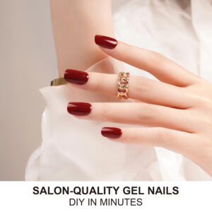 DANNI & TONI Semi Cured Gel Nail Strips Dark Red (Ruby Reverie) Gel Nail Stickers Burgundy Glossy Nail Wraps 28 Stickers