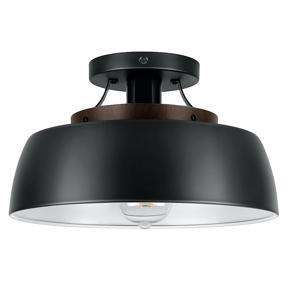 DAKASON Semi Flush Mount Ceiling Light Fixture, Vintage Close to Ceiling Light, Matte Black Farmhouse Ceiling Lamp for Kitchen Hallway Entry Living Room Bedroom, E26 Base