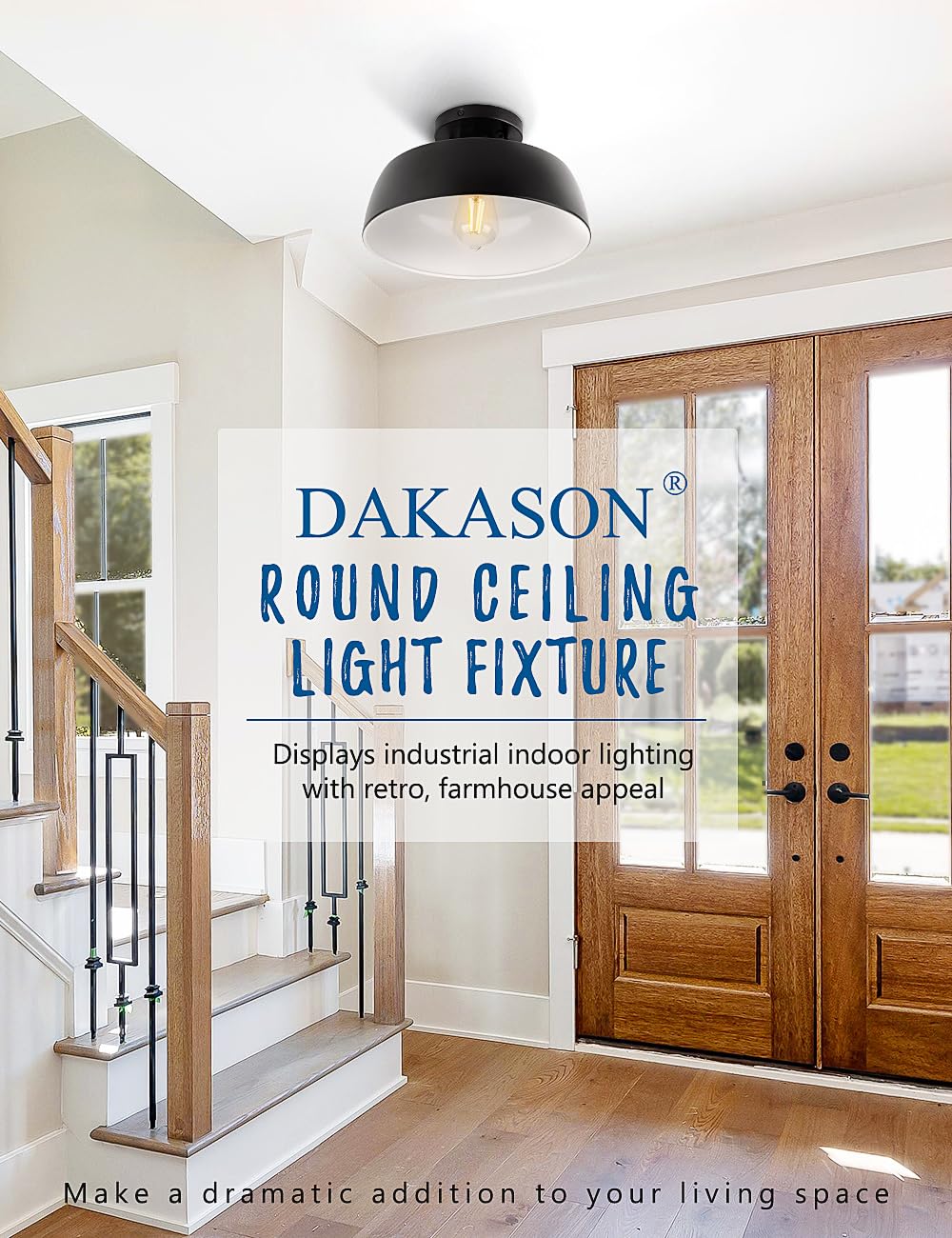 DAKASON Semi Flush Mount Ceiling Light Fixture, Vintage Close to Ceiling Light, Matte Black Farmhouse Ceiling Lamp for Kitchen Hallway Entry Living Room Bedroom, E26 Base