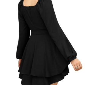 Womens Black Long Sleeve Dresses Mini Square Neck Semi Formal Funeral HOCO Fall Outfits XL