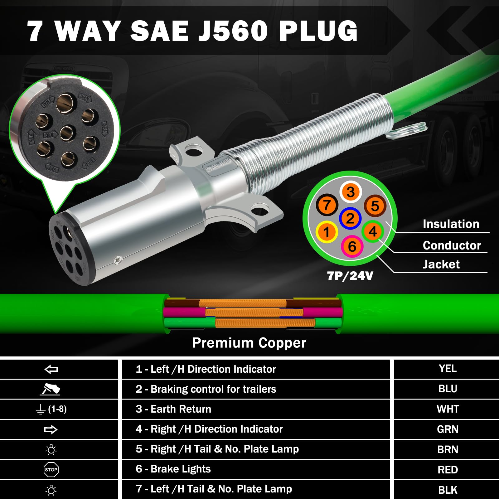 CheeMuii 15Ft Coiled Air Brake Hoses & ABS Electrical Power Wire Assembly with Tender Spring Kit and Gladhands & Handles 3 in 1 Semi Truck Air Lines Kit Include 7 Way Trailer Cord and Air Hoses