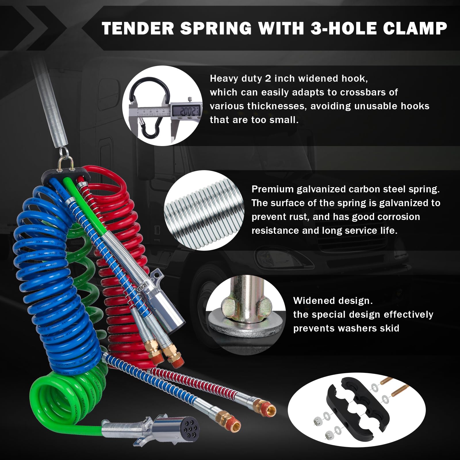 CheeMuii 15Ft Coiled Air Brake Hoses & ABS Electrical Power Wire Assembly with Tender Spring Kit and Gladhands & Handles 3 in 1 Semi Truck Air Lines Kit Include 7 Way Trailer Cord and Air Hoses