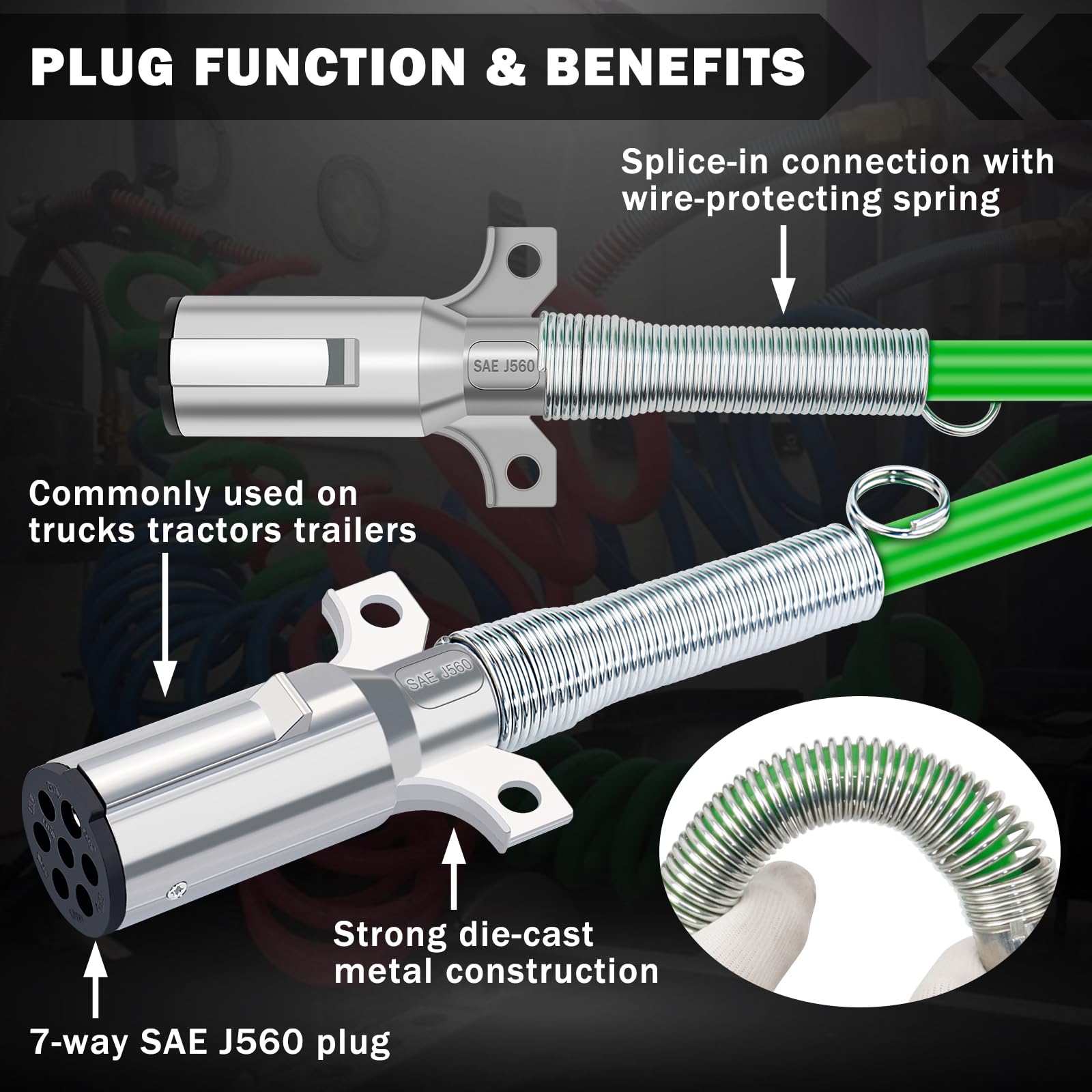 CheeMuii 15Ft Coiled Air Brake Hoses & ABS Electrical Power Wire Assembly with Tender Spring Kit and Gladhands & Handles 3 in 1 Semi Truck Air Lines Kit Include 7 Way Trailer Cord and Air Hoses