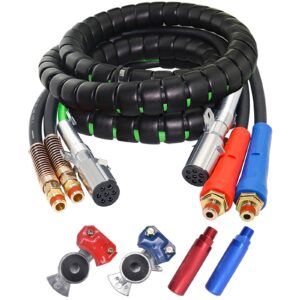 voilamart 15ft 3 in 1 abs air power line hose wrap airline air line wrap 7 way electrical cable air lines with emergency glad hand for semi truck trailer tractor