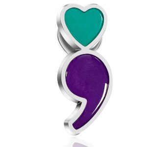 50-pack semicolon mental health suicide prevention awareness lapel pins bulk metal purple & teal ribbon pin souvenir series gifts