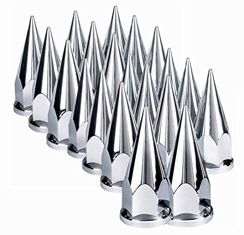 TORQUE 20 pcs of 33mm Chrome Spike Screw-on Lug Nut Covers for Volvo & International & Peterbilt & Kenworth & Mack & Freightliner (Cascadia, Columbia, M2, FLD) Semi Trucks (2 x TR10570)