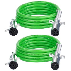 cheemuii 2 pack 7 way trailer cord 12 ft abs electrical power cord heavy duty green straight power wire cable for semi trucks trailers tractors