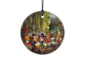 disney – mickey and minnie mouse – halloween fun – thomas kinkade studios - 3.5” starfire prints hanging glass print accessory – officially licensed collectible | complimentary velveteen gift bag