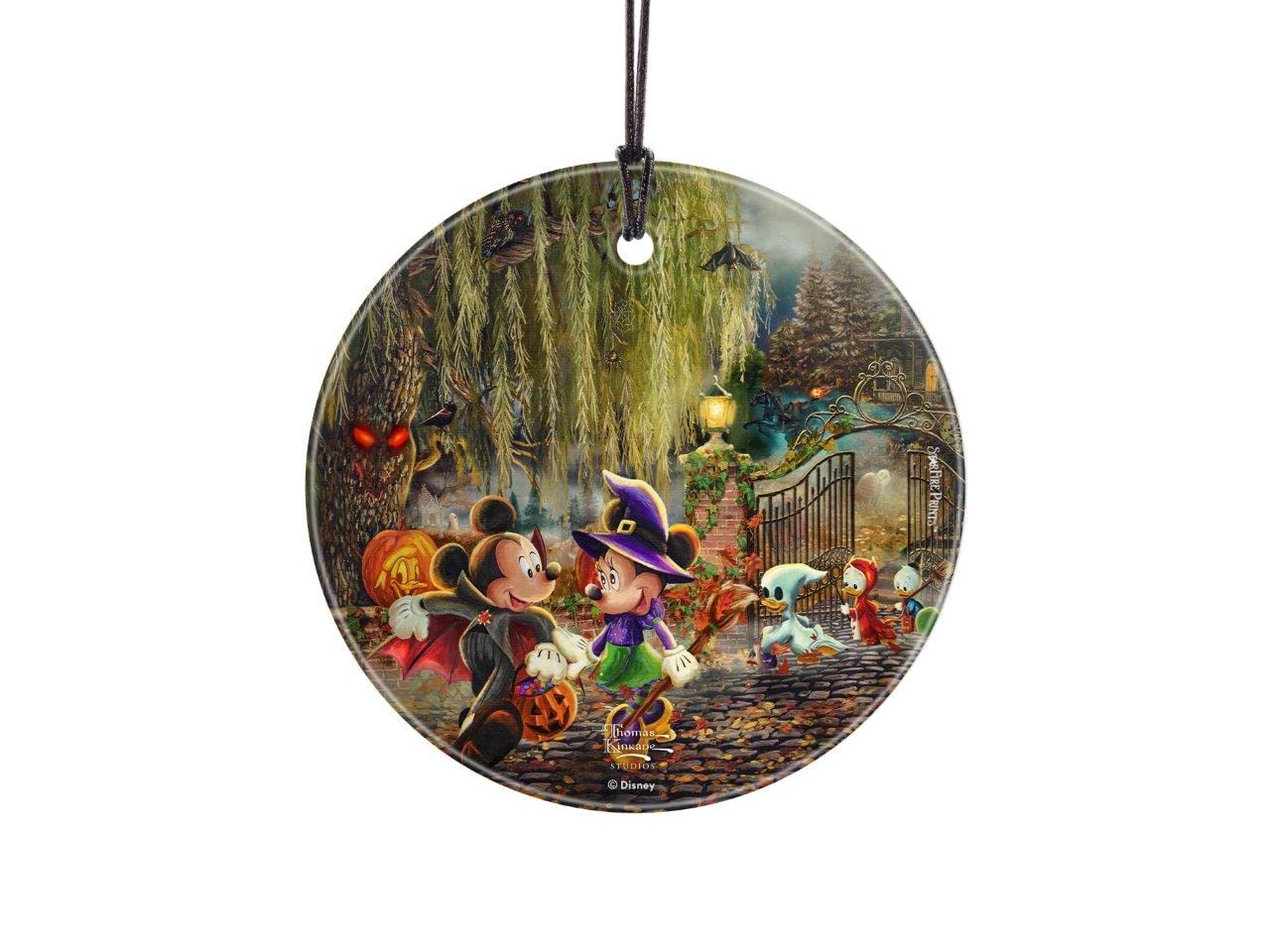 Disney – Mickey and Minnie Mouse – Halloween Fun – Thomas Kinkade Studios - 3.5” Starfire Prints Hanging Glass Print Accessory – Officially Licensed Collectible | Complimentary Velveteen Gift Bag