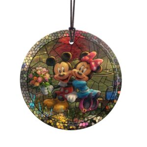 Trend Setters Disney – Mickey and Minnie – Sweetheart Central Park – Artwork by Thomas Kinkade Studios – 3.5” Starfire Prints Hanging Glass Print Accessory – Ideal for Gifting and Collecting