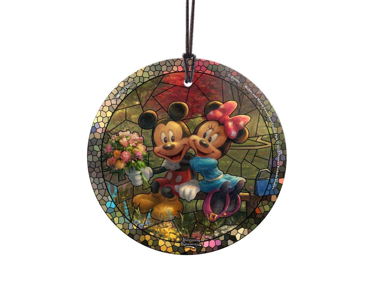 Trend Setters Disney – Mickey and Minnie – Sweetheart Central Park – Artwork by Thomas Kinkade Studios – 3.5” Starfire Prints Hanging Glass Print Accessory – Ideal for Gifting and Collecting