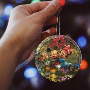 Trend Setters Disney – Mickey and Minnie – Sweetheart Central Park – Artwork by Thomas Kinkade Studios – 3.5” Starfire Prints Hanging Glass Print Accessory – Ideal for Gifting and Collecting