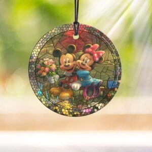 Trend Setters Disney – Mickey and Minnie – Sweetheart Central Park – Artwork by Thomas Kinkade Studios – 3.5” Starfire Prints Hanging Glass Print Accessory – Ideal for Gifting and Collecting