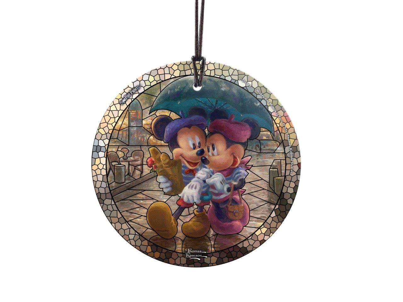 Trend Setters Disney – Mickey and Minnie in Paris – Artwork by Thomas Kinkade Studios – 3.5” Starfire Prints Hanging Glass Print Accessory - Ideal for Gifting and Collecting