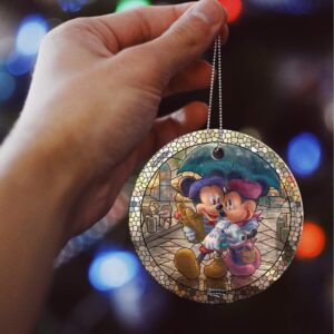 Trend Setters Disney – Mickey and Minnie in Paris – Artwork by Thomas Kinkade Studios – 3.5” Starfire Prints Hanging Glass Print Accessory - Ideal for Gifting and Collecting