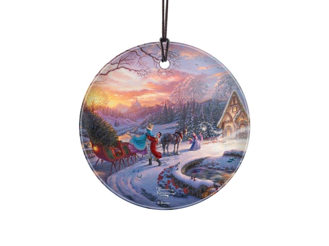 Disney – Cinderella – Bringing Home The Tree – Thomas Kinkade Studios - 3.5” Starfire Prints Hanging Glass Print Accessory – Officially Licensed Collectible | Complimentary Velveteen Gift Bag