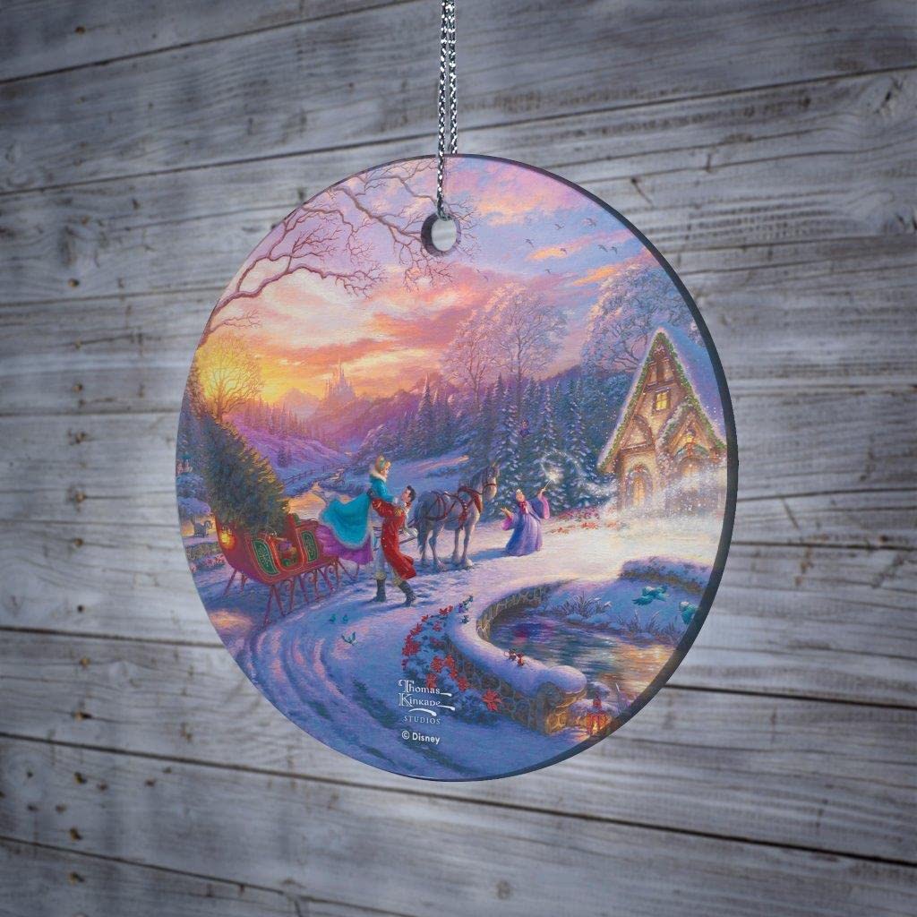 Disney – Cinderella – Bringing Home The Tree – Thomas Kinkade Studios - 3.5” Starfire Prints Hanging Glass Print Accessory – Officially Licensed Collectible | Complimentary Velveteen Gift Bag