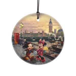 Disney – Mickey and Minnie Mouse – London – Thomas Kinkade Studios - 3.5” Starfire Prints Hanging Glass Print Accessory – Officially Licensed Collectible | Complimentary Velveteen Gift Bag