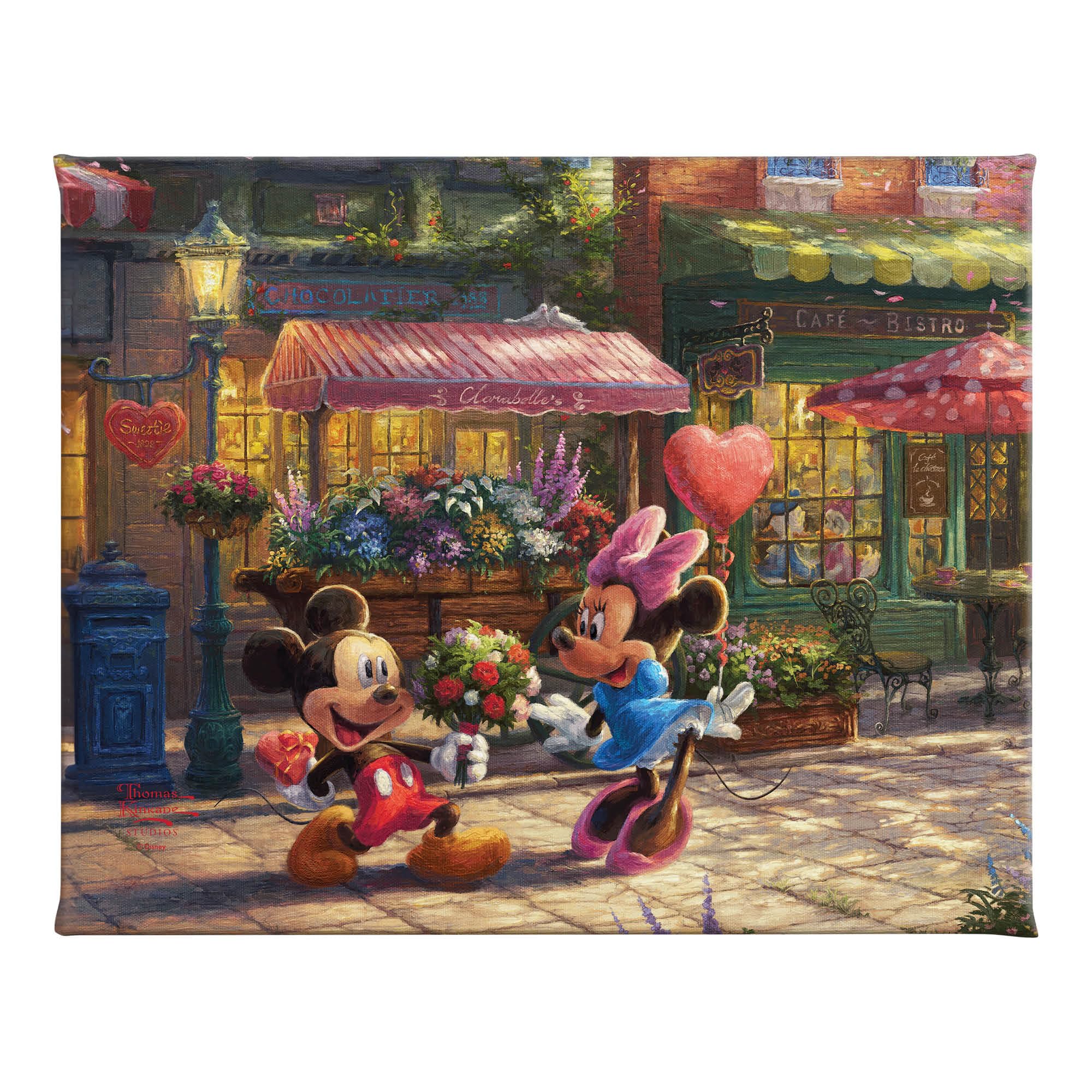 Thomas Kinkade Studios Mickey and Minnie Sweetheart Cafe 8 x 10 Gallery Wrapped Canvas