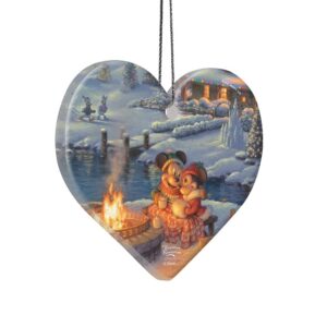 Disney – Mickey and Minnie Mouse – Christmas Lodge – Thomas Kinkade Studios – 3.5” x 3” Heart Shaped Hanging Acrylic Print – Officially Licensed Collectible