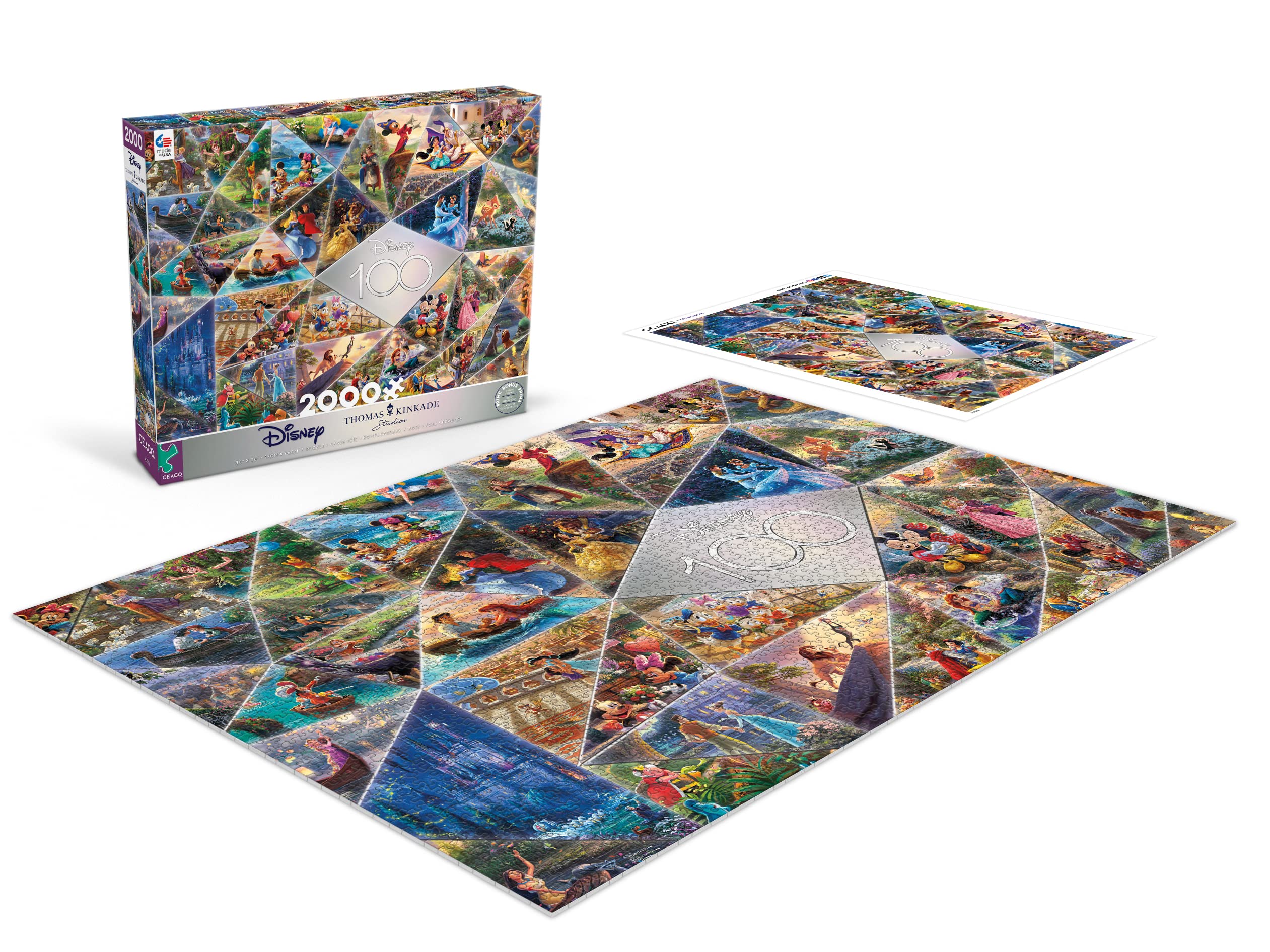 Ceaco - Disney's 100th Anniversary - Thomas Kinkade - 100th Anniversary Collage - 2000 Piece Jigsaw Puzzle, 38 x 26