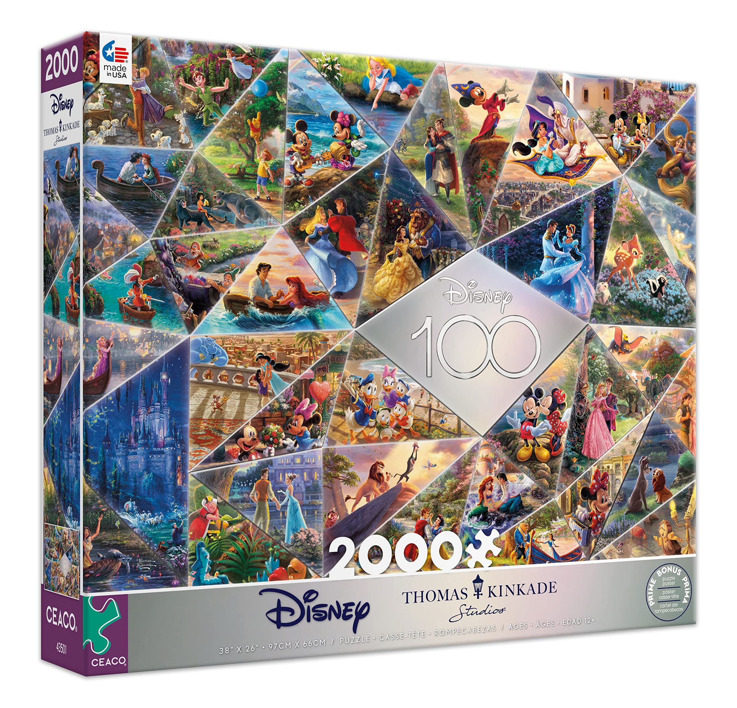 Ceaco - Disney's 100th Anniversary - Thomas Kinkade - 100th Anniversary Collage - 2000 Piece Jigsaw Puzzle, 38 x 26