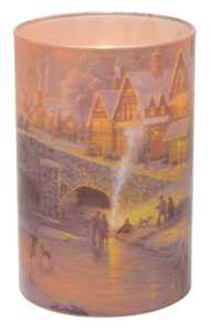 mark feldstein & associates thomas kinkade spirit of christmas flameless led glass pillar candle, 4 x 6 inch