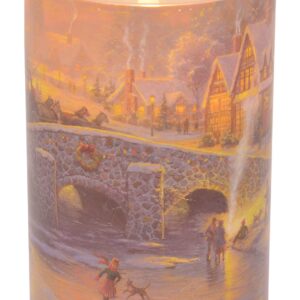 Mark Feldstein & Associates Thomas Kinkade Spirit of Christmas Flameless LED Glass Pillar Candle, 4 x 6 Inch