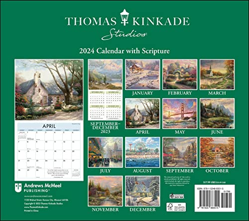 Thomas Kinkade Studios 2024 Deluxe Wall Calendar with Scripture