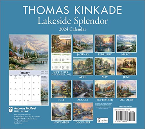 Thomas Kinkade Special Collector's Edition 2024 Deluxe Wall Calendar with Print: Lakeside Splendor