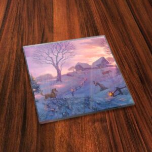 Disney – 101 Dalmatians on The Run – Pongo and Perdita’s Puppies – Thomas Kinkade Studios – Set of Four 4” x 4” Glass Coasters - Comes with Stylish Modern Wooden Coaster – for Gifting and Collecting