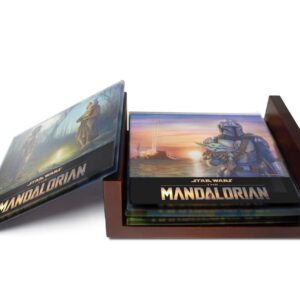 Star Wars – Mandalorian – The Child – Marshal – Razor Crest – Thomas Kinkade Studios – Set of Four 4” x 4” Glass Coasters - Comes with Stylish Modern Wooden Coaster – Officially Licensed Collectible