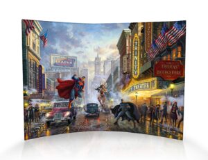 trend setters dc comics – batman, superman and wonder woman – thomas kinkade studios – curved acrylic print – free standing light catching photo décor – for gifting and collecting ltd.