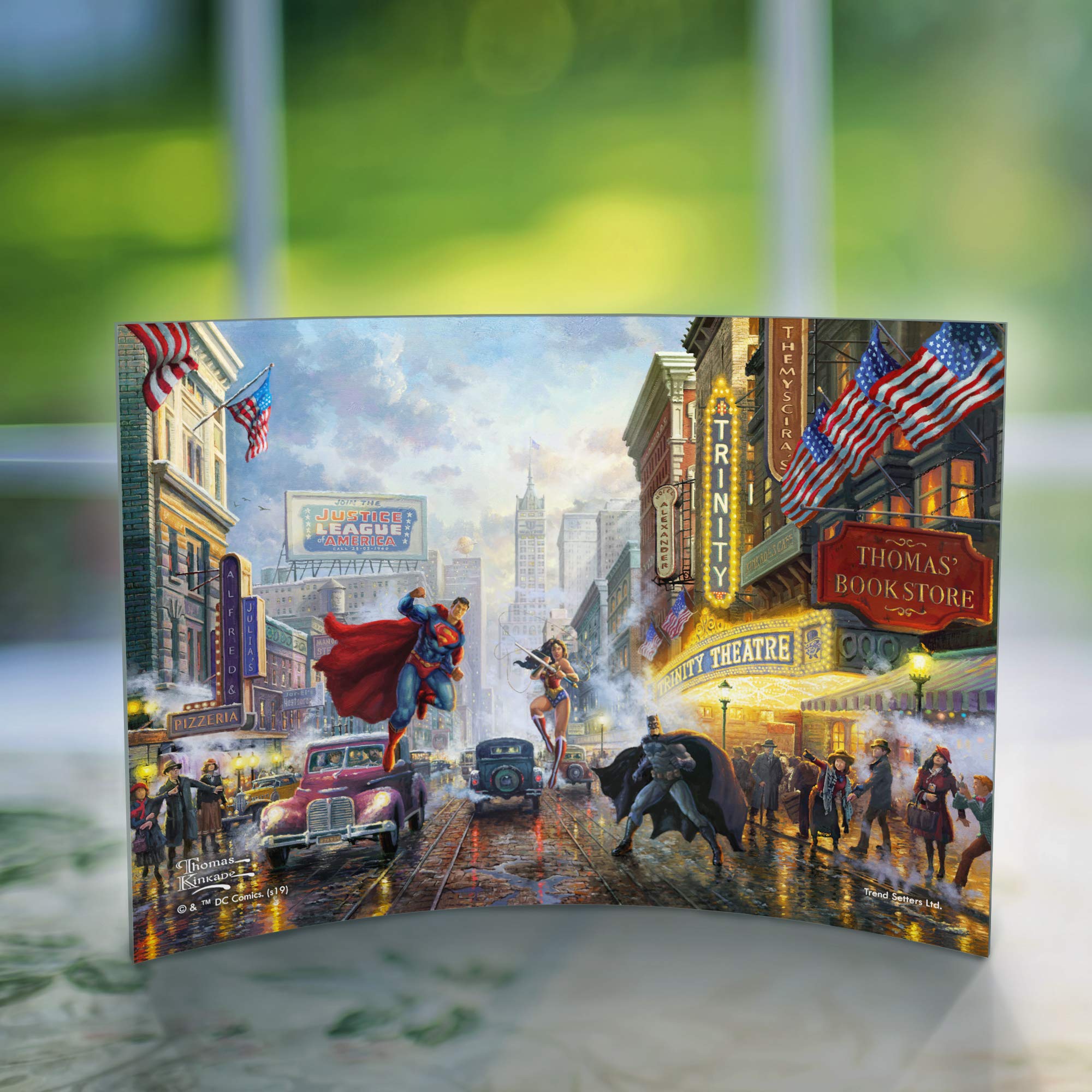 Trend Setters DC Comics – Batman, Superman and Wonder Woman – Thomas Kinkade Studios – Curved Acrylic Print – Free Standing Light Catching Photo Décor – For Gifting and Collecting Ltd.