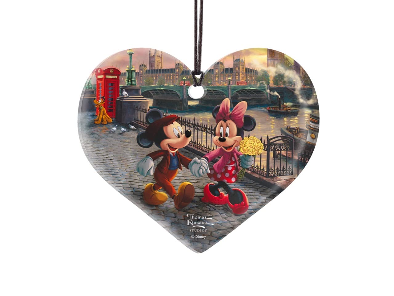 Disney – Mickey and Minnie Mouse – London – Thomas Kinkade Studios - Heart Shaped Hanging Acrylic Print Accessory – Officially Licensed Collectible