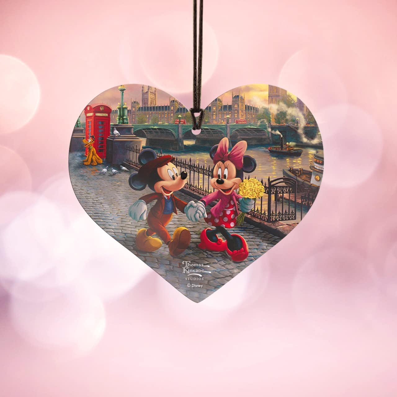 Disney – Mickey and Minnie Mouse – London – Thomas Kinkade Studios - Heart Shaped Hanging Acrylic Print Accessory – Officially Licensed Collectible