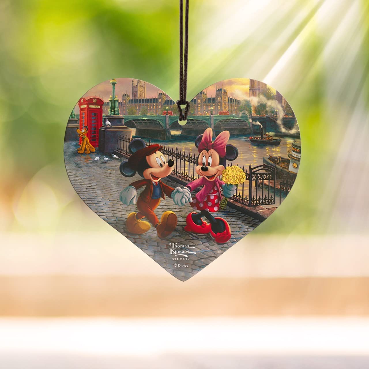 Disney – Mickey and Minnie Mouse – London – Thomas Kinkade Studios - Heart Shaped Hanging Acrylic Print Accessory – Officially Licensed Collectible