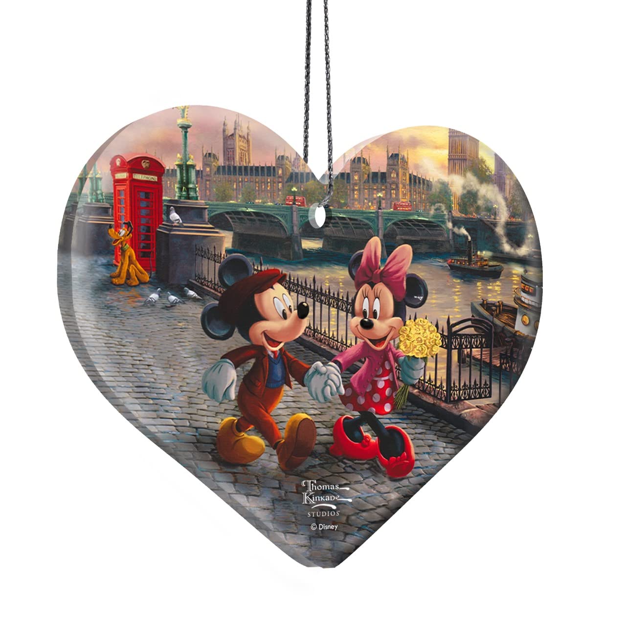 Disney – Mickey and Minnie Mouse – London – Thomas Kinkade Studios - Heart Shaped Hanging Acrylic Print Accessory – Officially Licensed Collectible