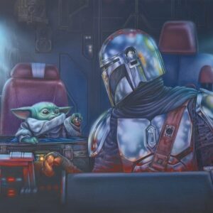 MIGHTYPRINT Star Wars – The Mandalorian – Mando and Grugo in Razor Crest - Two for the Road – Thomas Kinkade Studios - Durable 24” x 17 Wall Art – NOT Made of Paper – Officially Licensed Collectible