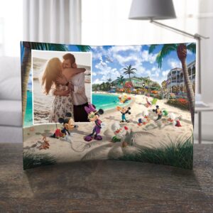 Disney – Mickey and Minnie Mouse in Florida – Personalize with Your Image! - Thomas Kinkade Studios – 10” x 7” Curved Acrylic Photo Print – Free Standing Décor – Officially Licensed Collectible