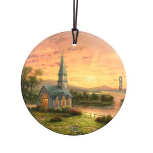 Trend Setters Thomas Kinkade - Sunrise Chapel - 3.5" Starfire Prints Hanging Glass Print Accessory - Ideal Decoration for Gifting and Collecting