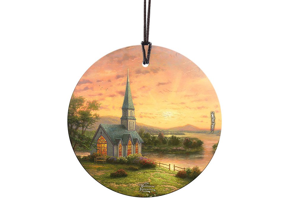 Trend Setters Thomas Kinkade - Sunrise Chapel - 3.5" Starfire Prints Hanging Glass Print Accessory - Ideal Decoration for Gifting and Collecting