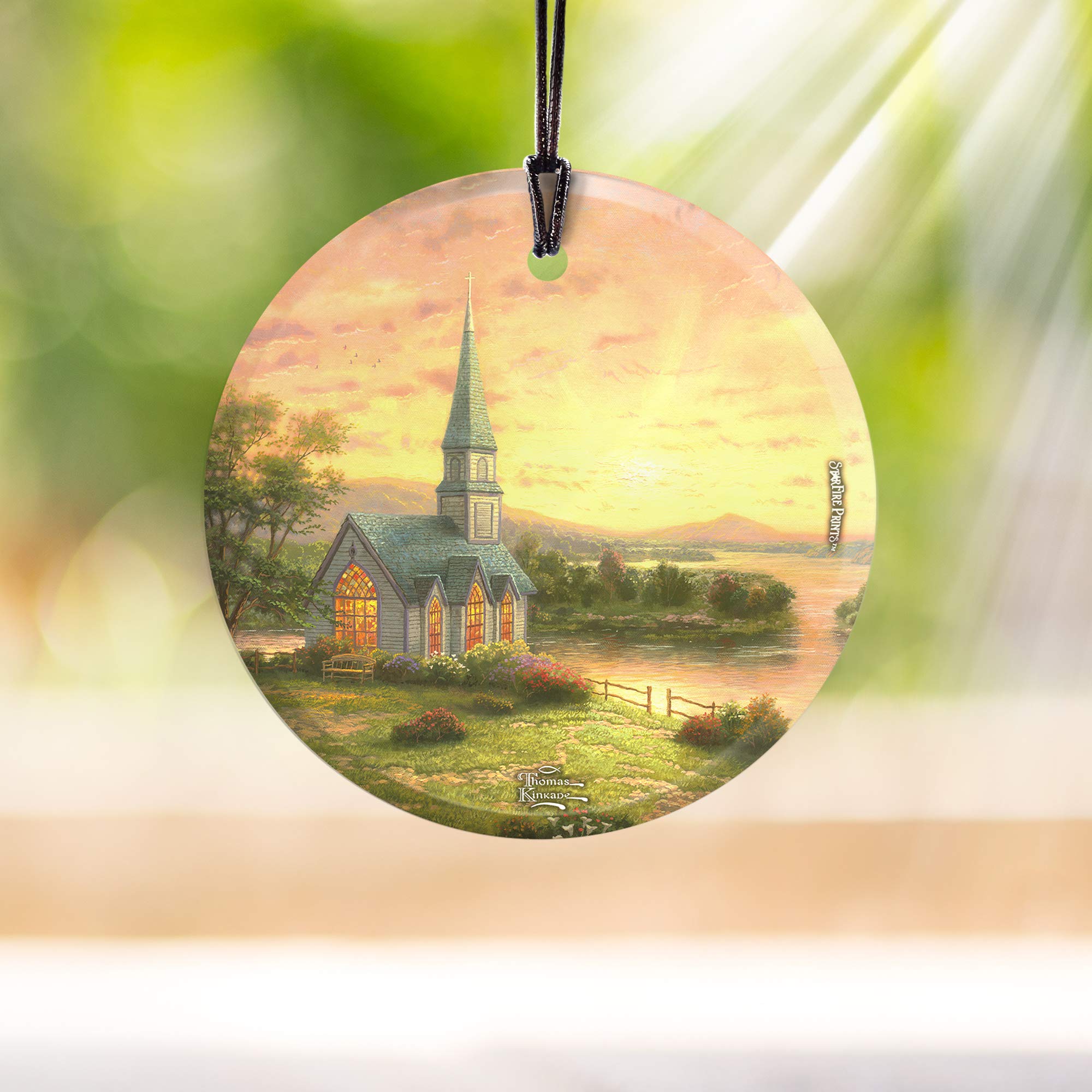 Trend Setters Thomas Kinkade - Sunrise Chapel - 3.5" Starfire Prints Hanging Glass Print Accessory - Ideal Decoration for Gifting and Collecting