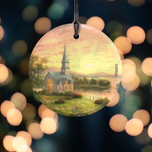 Trend Setters Thomas Kinkade - Sunrise Chapel - 3.5" Starfire Prints Hanging Glass Print Accessory - Ideal Decoration for Gifting and Collecting