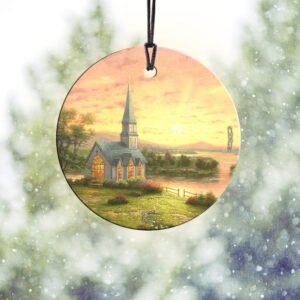 Trend Setters Thomas Kinkade - Sunrise Chapel - 3.5" Starfire Prints Hanging Glass Print Accessory - Ideal Decoration for Gifting and Collecting